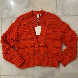 Zara / ASOS Orange Cardigan Sweater Chunky Knit Sequin Buttons
